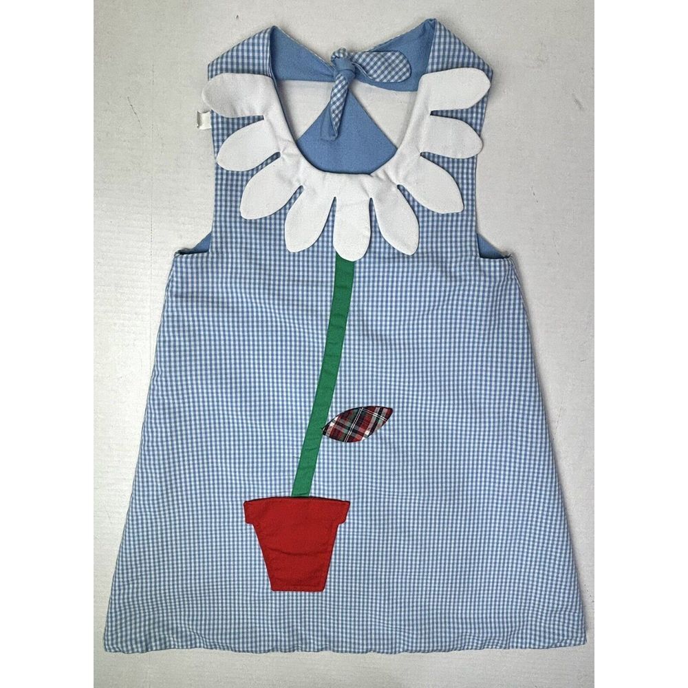 VTG Tree And Me REVERSIBLE Gingham Razorback Shift Dress Daisy 3D Girls 6 EUC